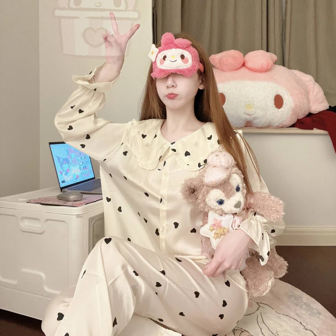 九九葉^「Melody小姐」春夏款冰丝波点少女纯欲家居服套装两件套
