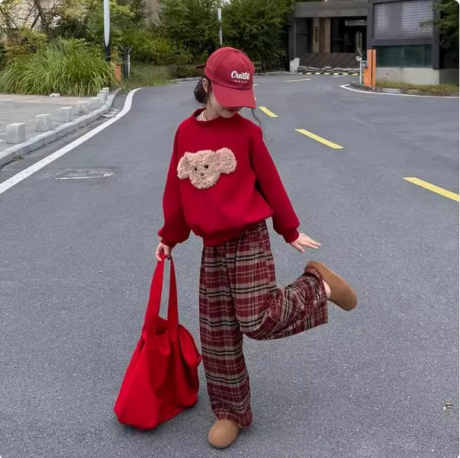 【快乐安哥拉】女童裤子秋装儿童显瘦休闲裤洋气女孩复古格子长裤