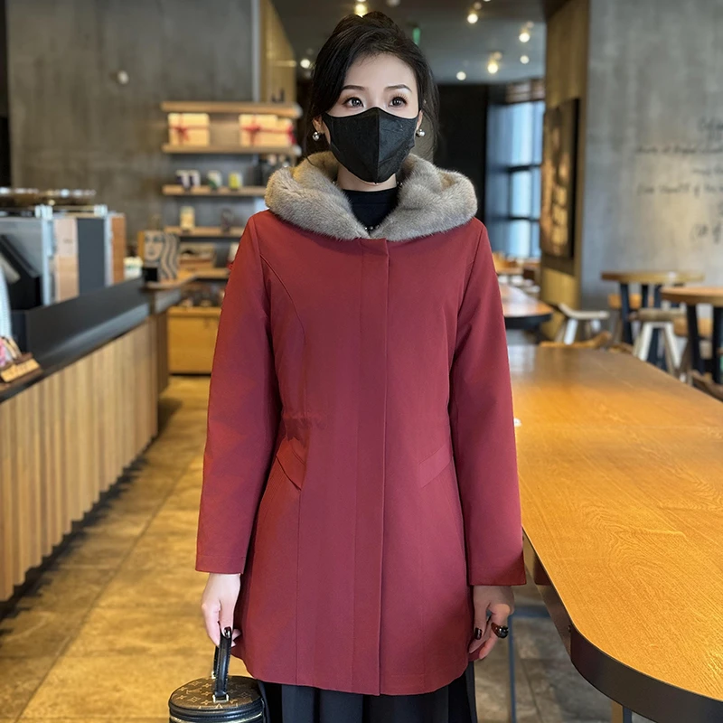 水貂毛派克服女20024冬季新款进口貂绒尼克服外套