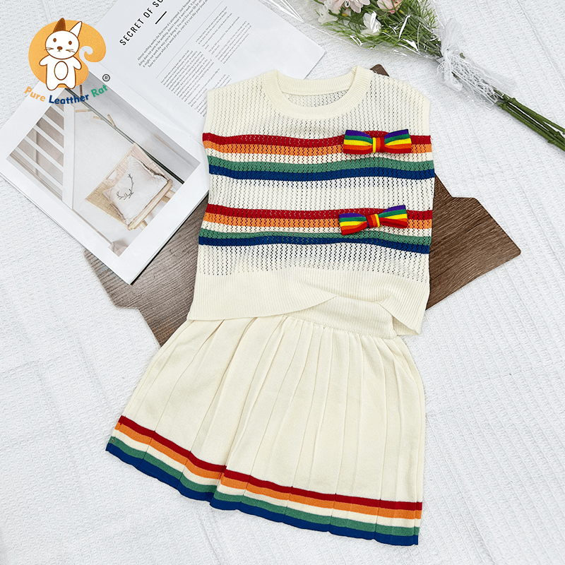 2024夏季女童撞色拼接冰爽丝设计感针织衫气质时尚百搭修身条纹