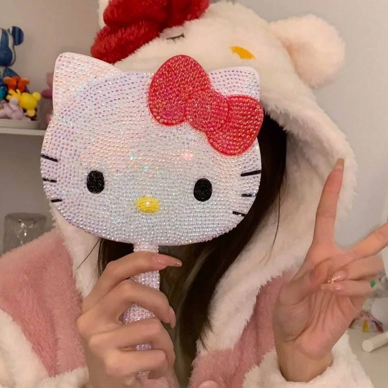 Hello kity凯蒂猫手柄镜子贴钻材料包送闺蜜女朋友生日礼物网红镜