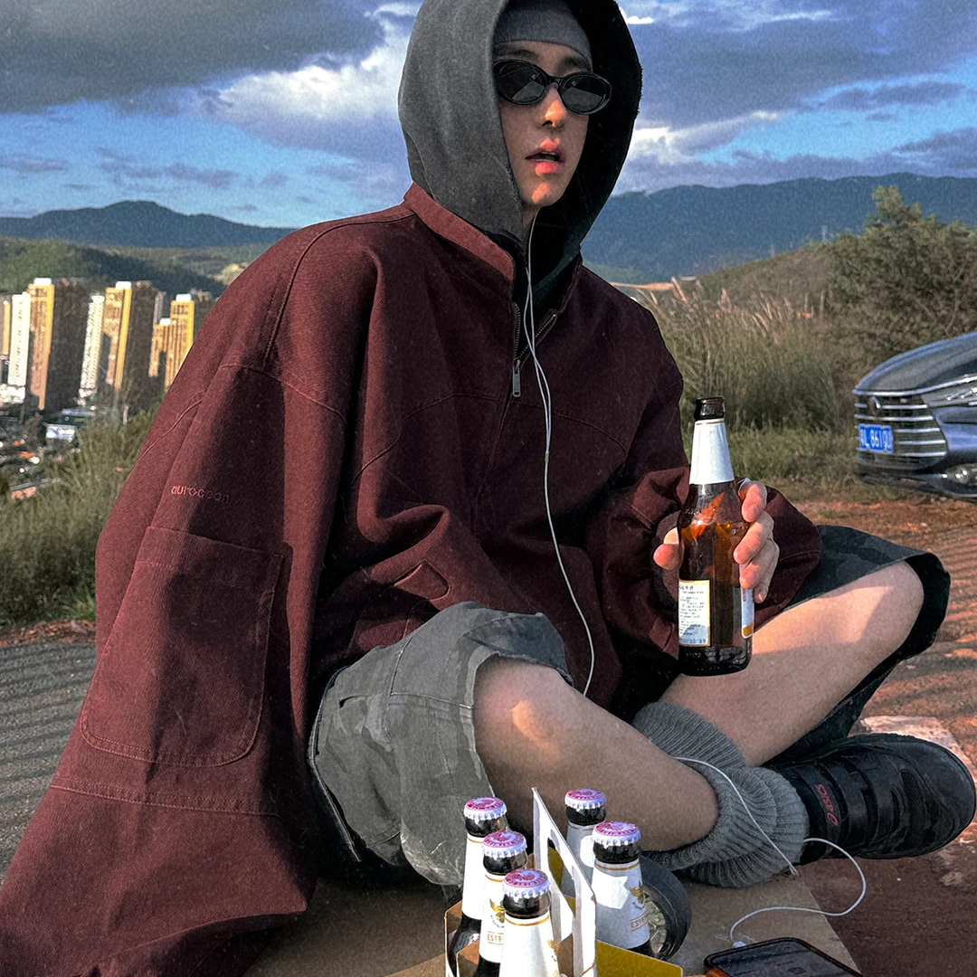 Aurocean 水洗旧感红色夹克