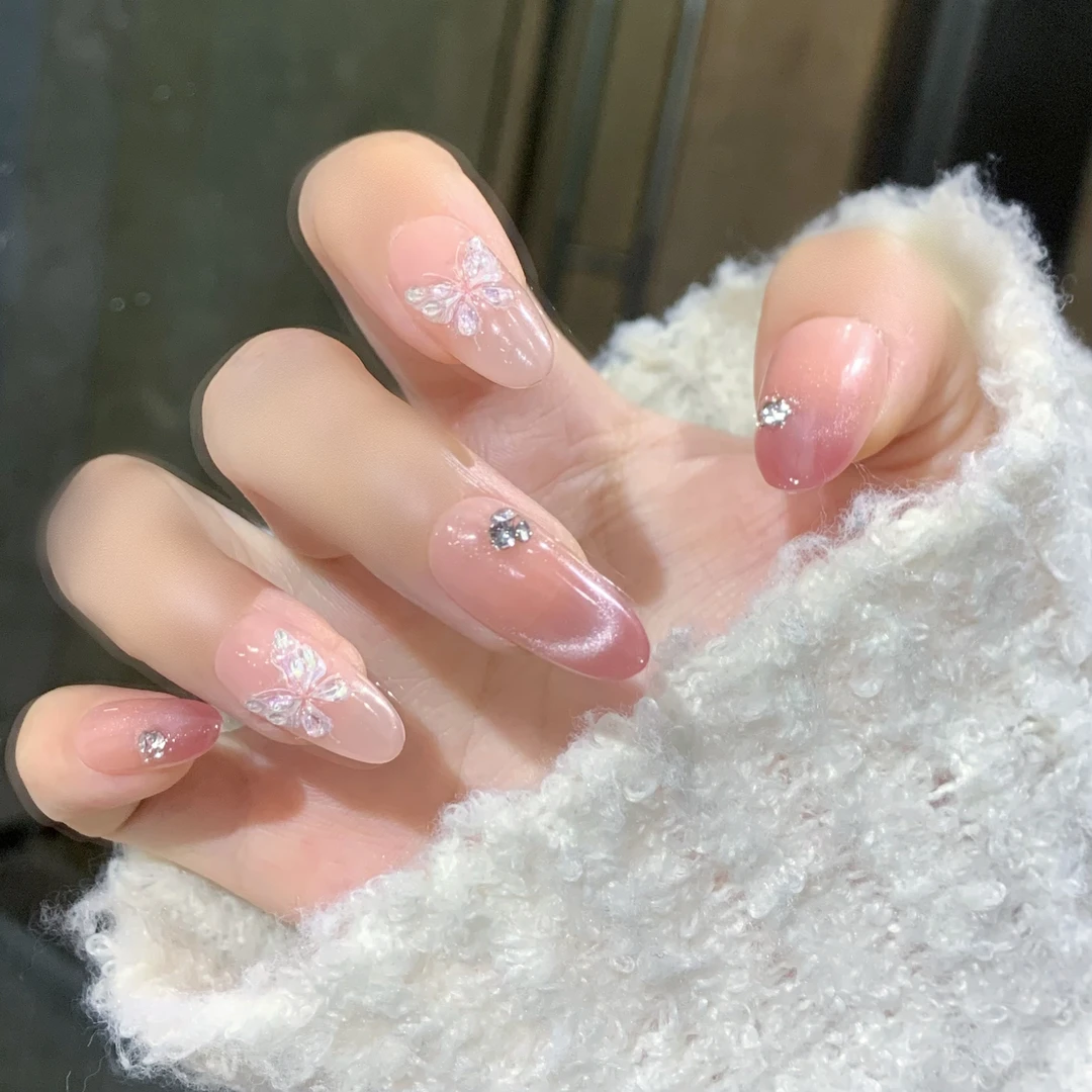 【神明少女】野世纯手工穿戴甲 马眼钻蝴蝶美甲 精致法式猫眼