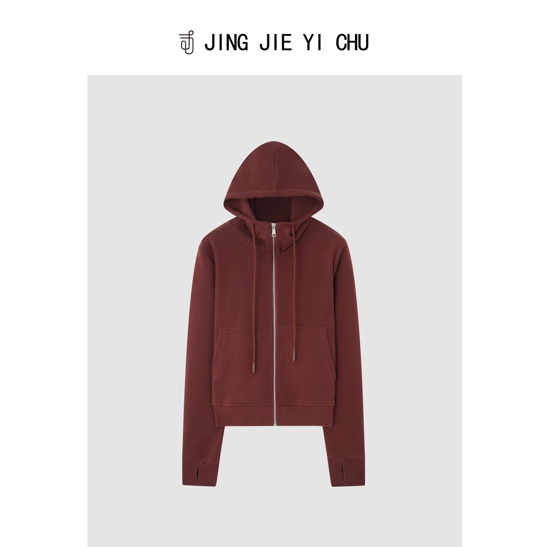 静姐【随性穿搭】~新款连帽纯色抽绳百搭短款外套 LJ102-1