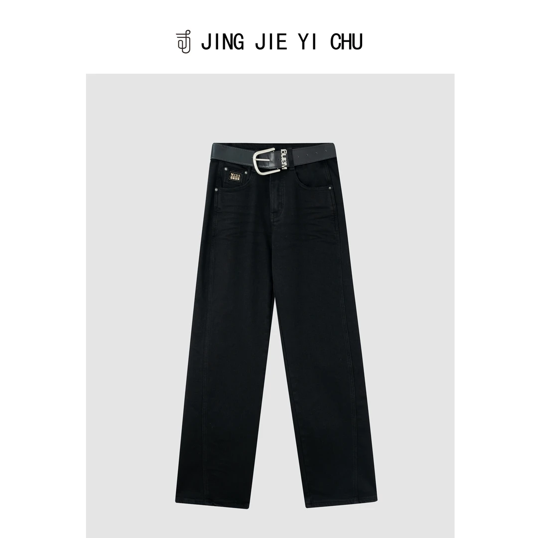 静姐【黑色经典】~欧货款黑色德绒内里百搭显瘦高腰直筒裤 GY243