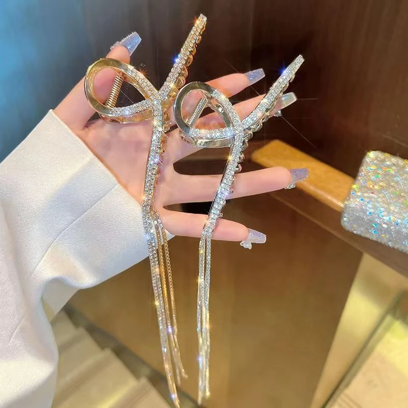锌合金莫桑石发饰 气质金属流苏抓夹大号鲨鱼夹发饰发夹发卡夹子