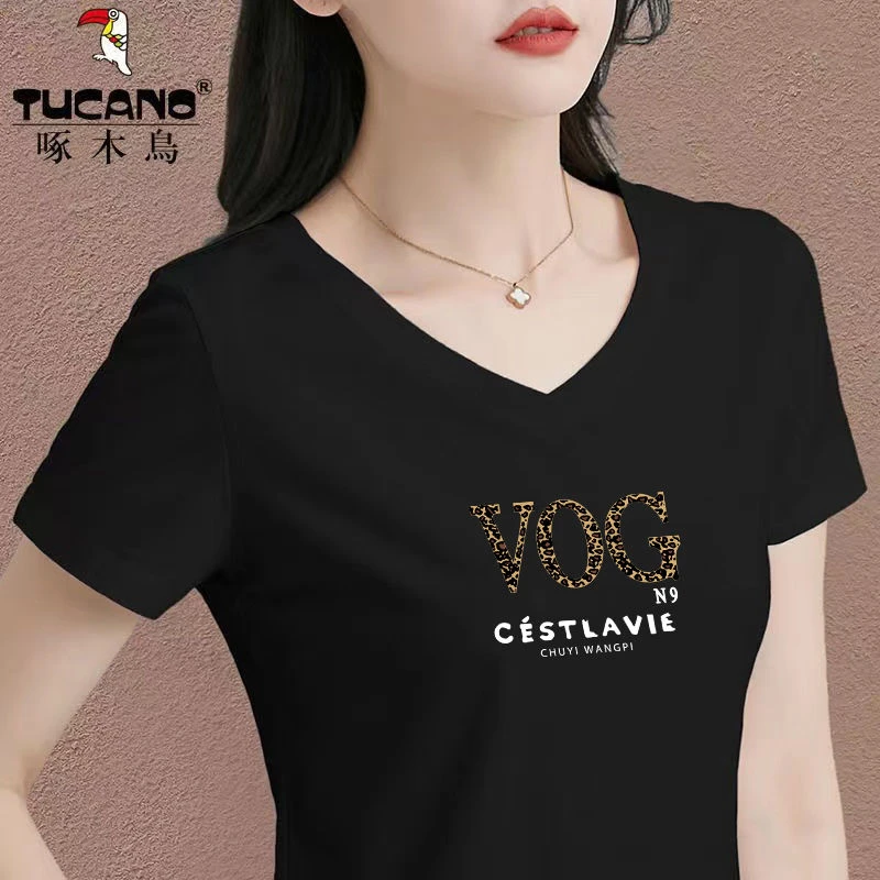 清仓捡漏专柜正品啄木鸟夏季新款气质休闲t恤女短袖V领打底衫