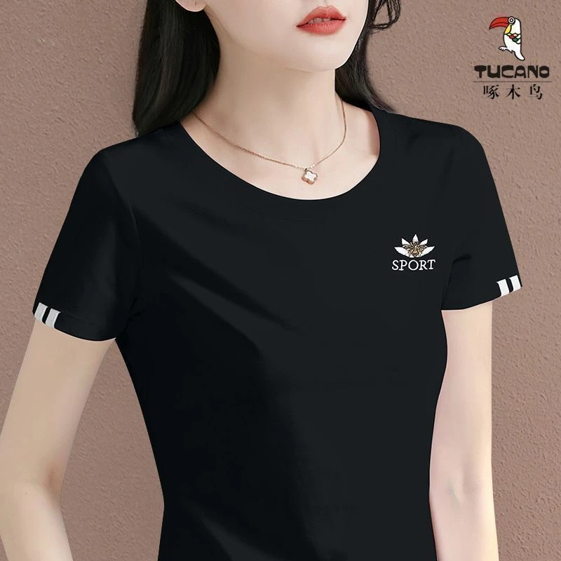 清仓捡漏爆款秒杀啄木鸟时尚女上衣爆款高级短袖夏季潮流ins风T恤