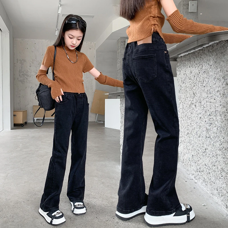 女童牛仔裤黑色春季学生女2025新款儿童春秋休闲长裤中大童裤子潮