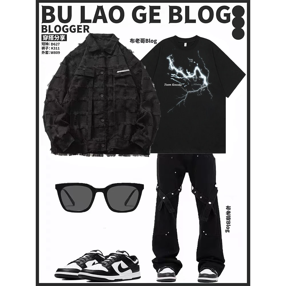 布老哥Blog高街潮牌痞帅男套装搭配（外套+短袖+裤子）TZ40