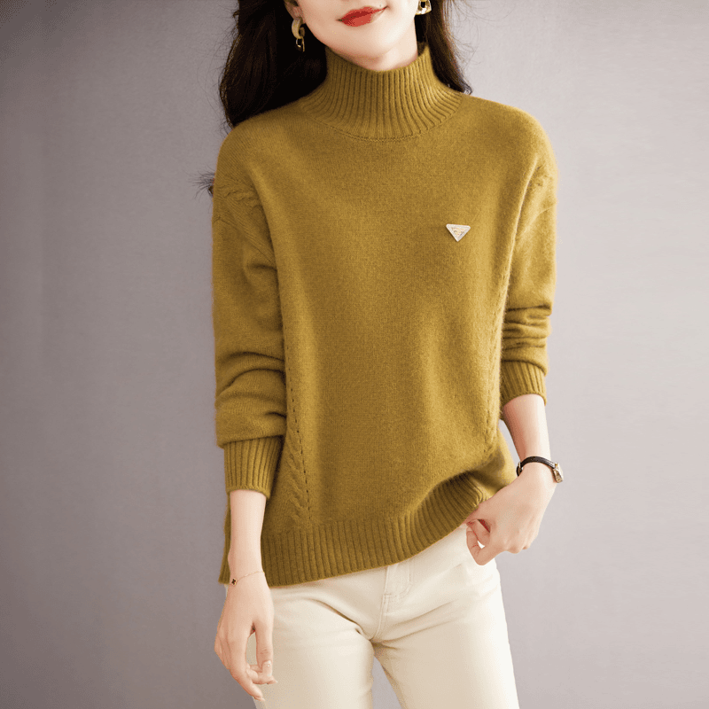 啄木鳥新年姜黄色半高领打底毛衣女秋冬减龄洋气百搭宽松套头羊毛