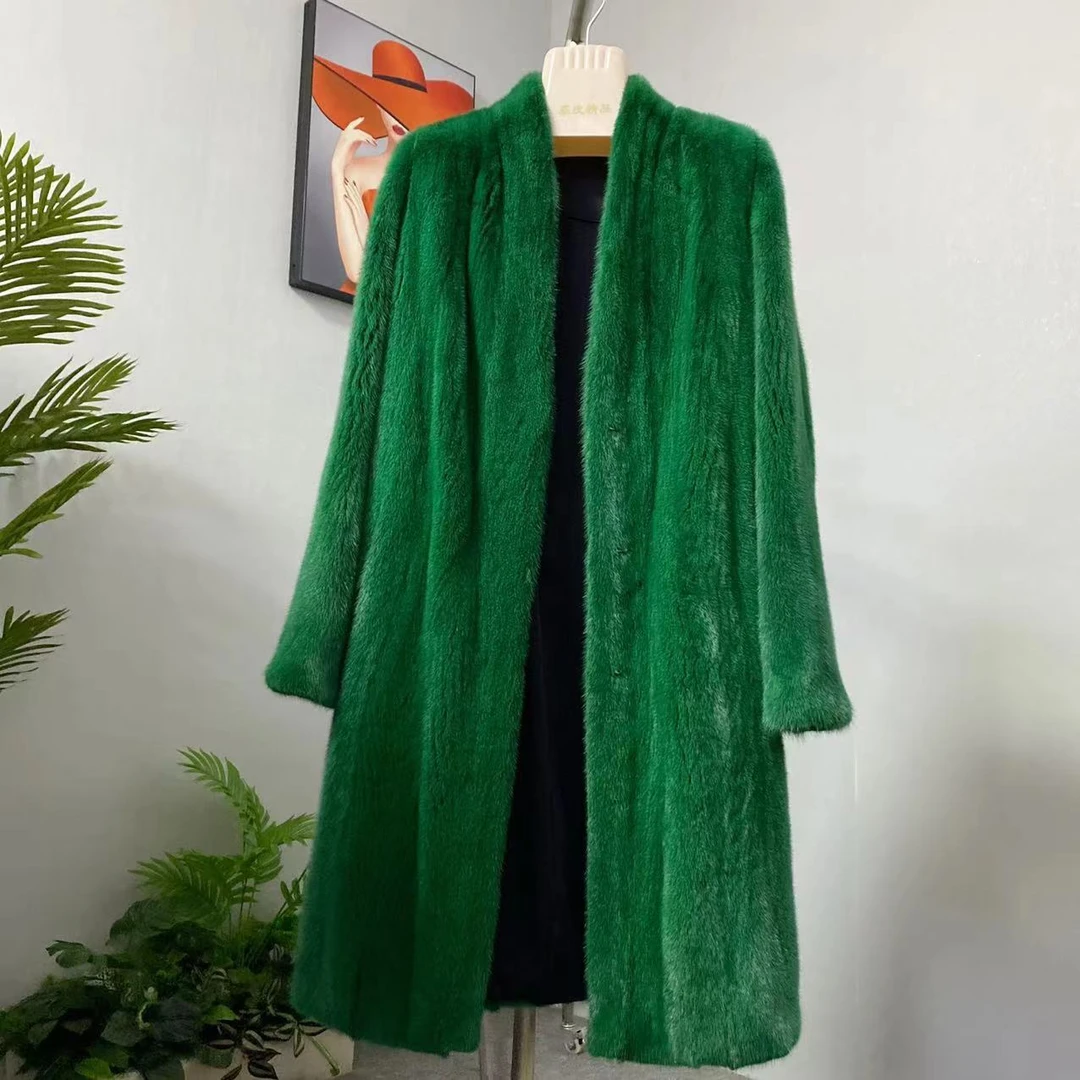 新款V领直袖碧微绿貂貂机开全抽大衣天鹅绒短二毛丹麦紫金双紫标