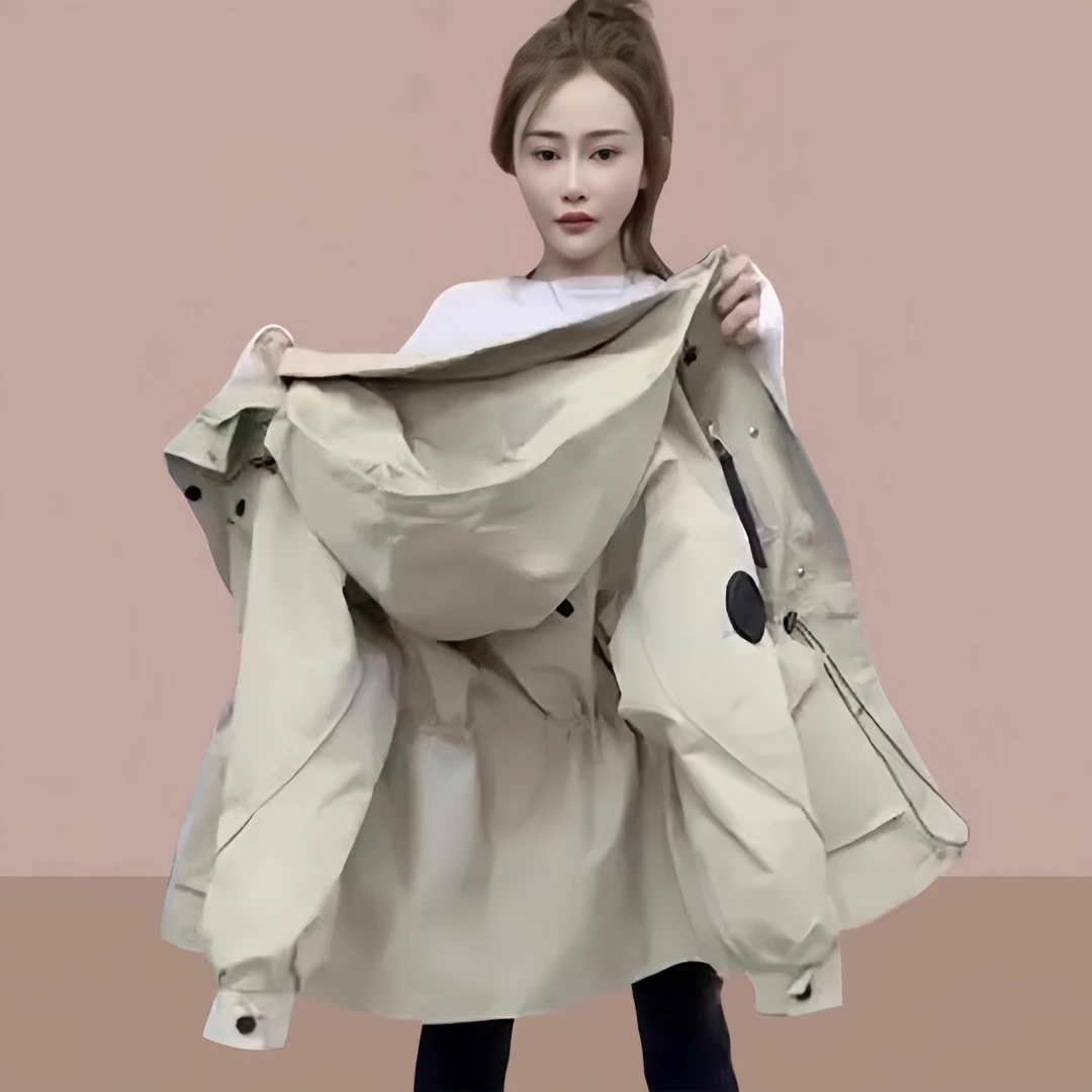 春秋小个子冲锋衣外套女款秋季新款爆款抽绳收腰外套女秋季外套