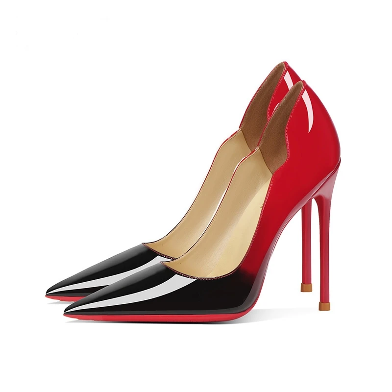 黑红渐变色高跟鞋女细跟2025年时尚新款红底性感浅口名媛尖头单鞋