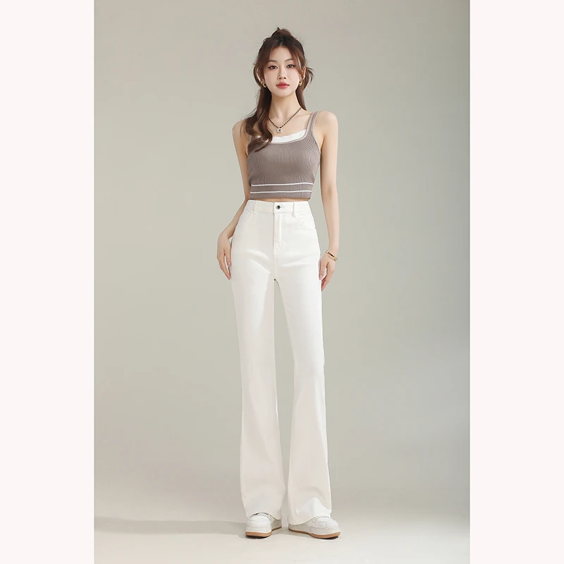 白色牛仔裤女喇叭裤显瘦高腰收腹夏季薄款微喇裤时尚百搭神裤不透