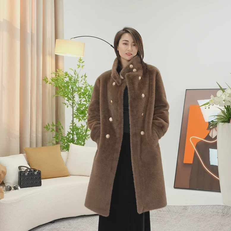 人造皮草 2024冬季圆领多巴胺短款仿水貂加厚显瘦毛皮草LTBCW237