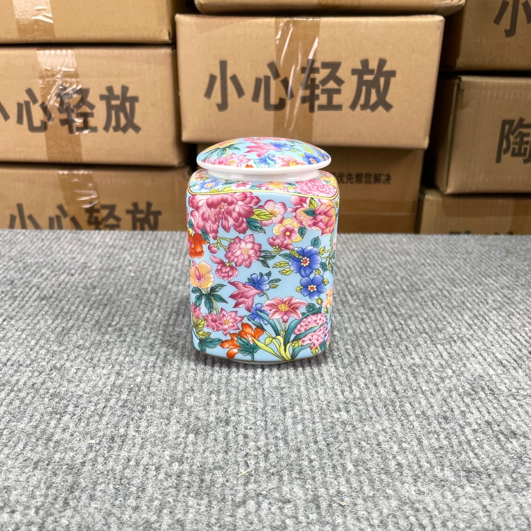 珐琅彩蓝色茶叶罐   2053