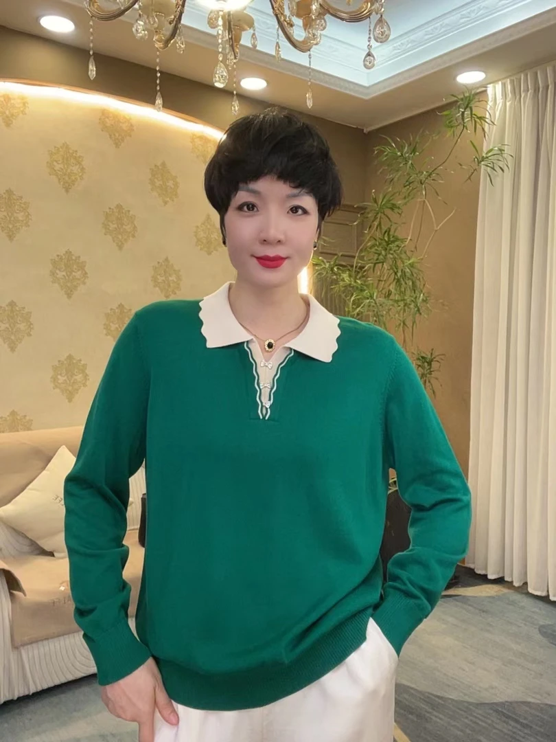 品牌100%莱赛尔天丝秋季 6866#长袖套头上衣针织衫休闲百搭减龄