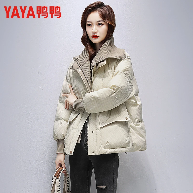 鸭鸭短款羽绒服女冬季2025年新款小个子拼接假两件韩版保暖外套