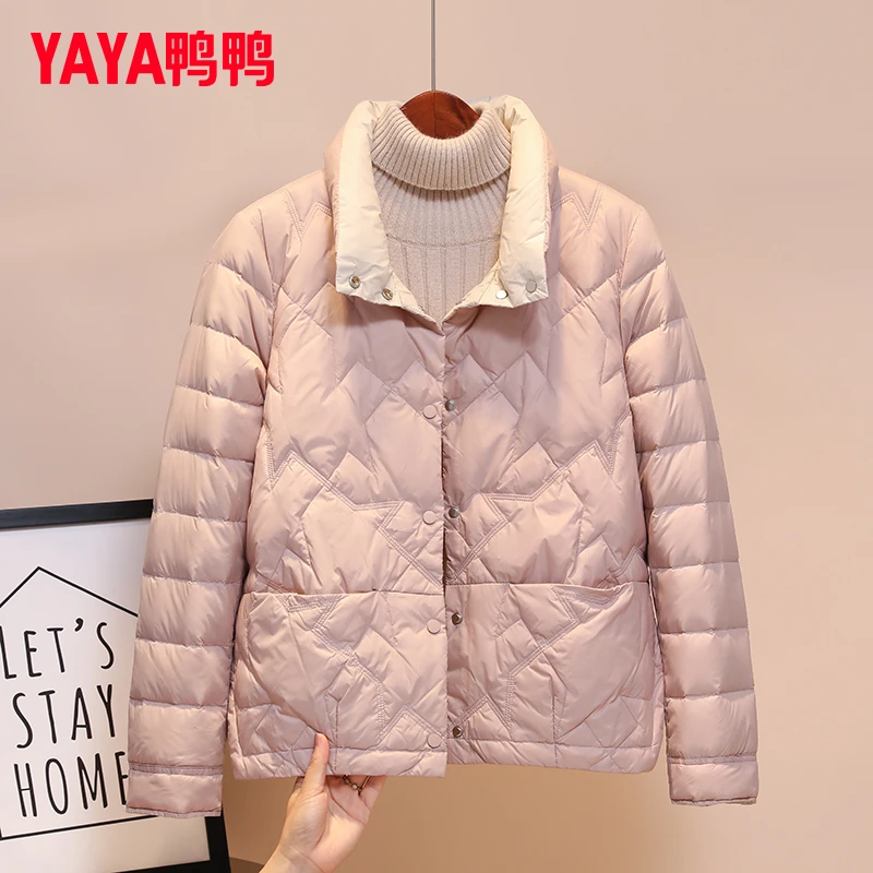 YAYA/鸭鸭轻薄冬保暖女款短款2025年新款翻领薄款轻便秋冬外套