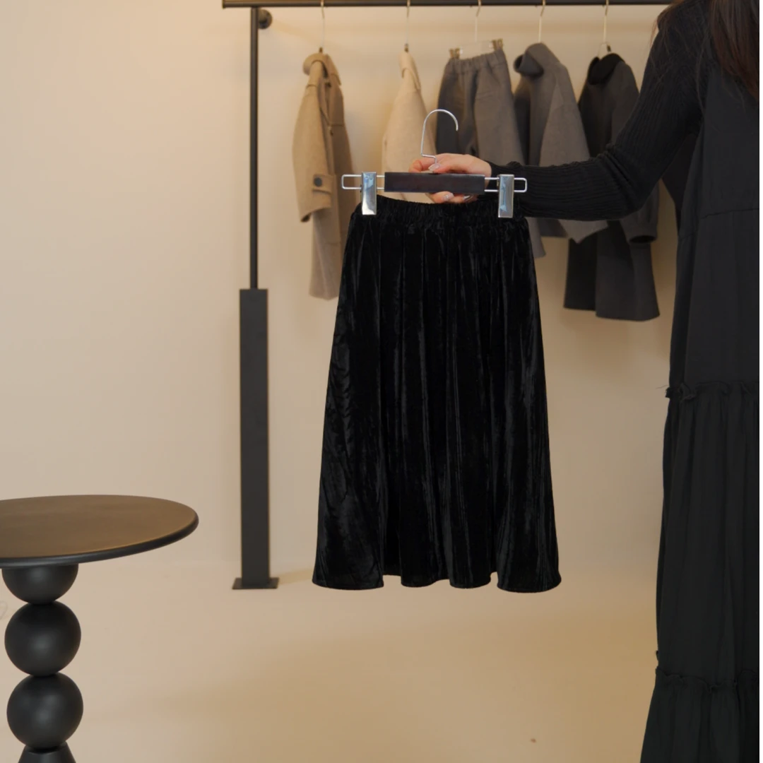 <丝绒>【现货】女童冬半裙丝绒百搭复古半身裙裙子小众简约36Q7026