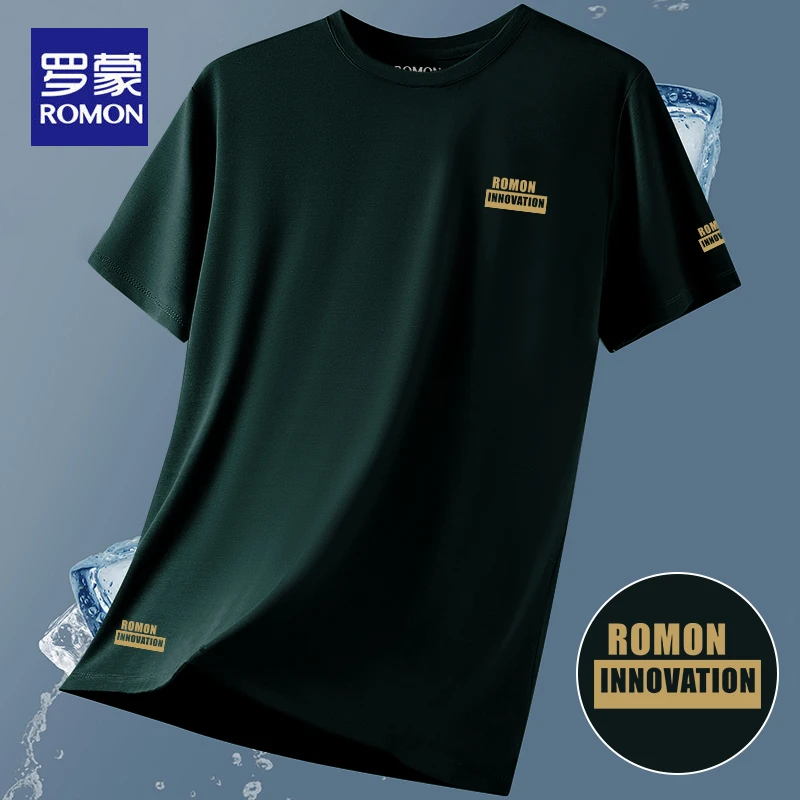 罗蒙夏季莫代尔冰丝短袖T恤男士半袖打底衫圆领冰感宽松大码上衣