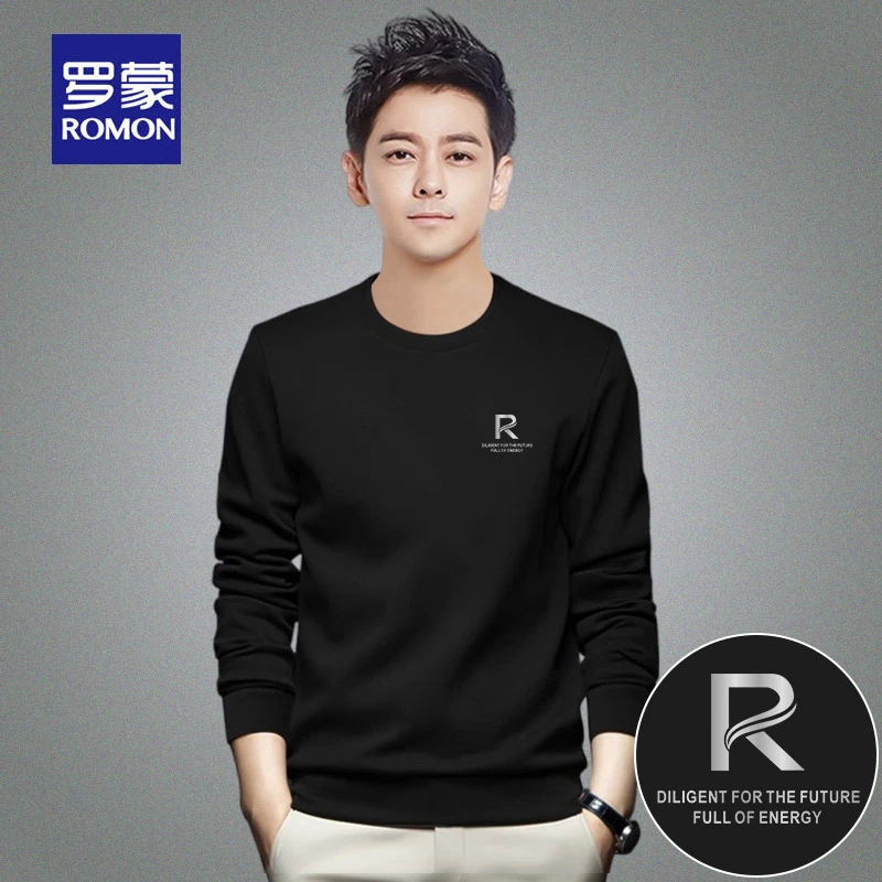 罗蒙长袖t恤秋冬上衣男装套头圆领打底衫潮流宽松卫衣潮牌秋衣