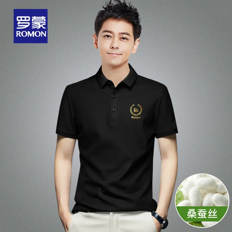 罗蒙polo衫男士短袖桑蚕丝2025夏季新款美式翻领商务休闲上衣084