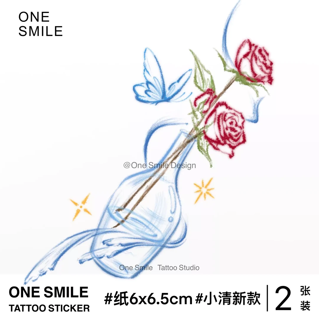 ONESMILE 永恒玫瑰 可爱防水持久甜酷原创手臂性感学生高级纹身贴