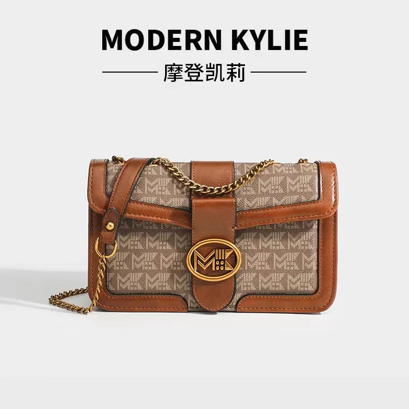 【朗哥老板福利】拼色轻奢斜挎包新款单肩包小众休闲链条女包