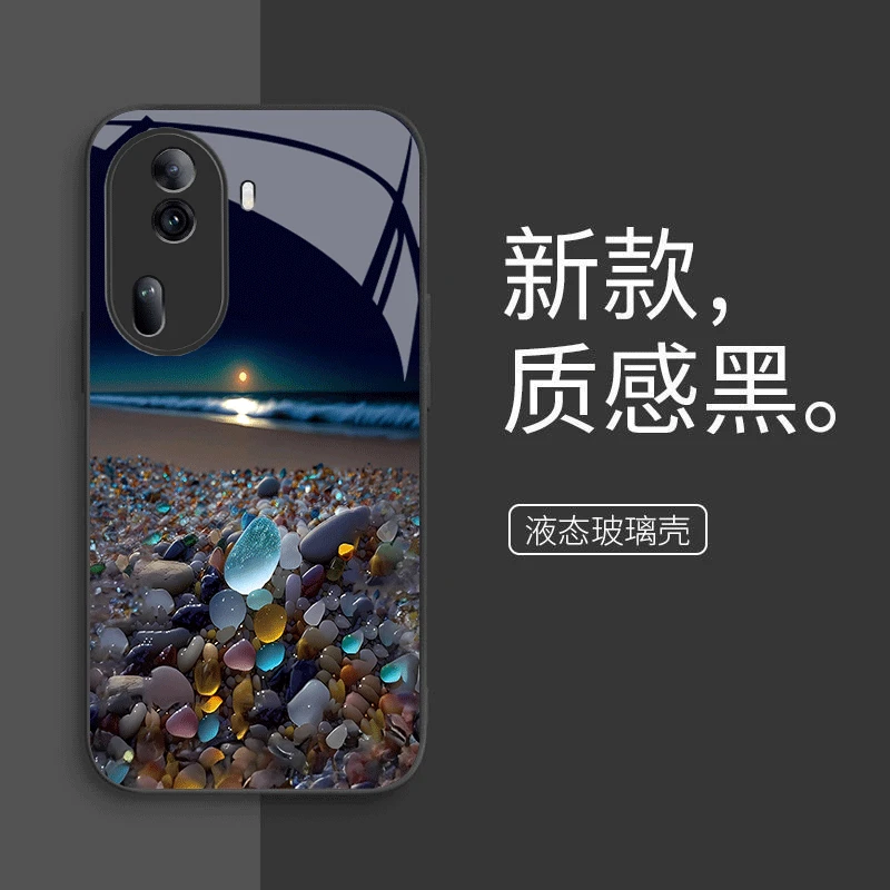 适用于OPPOReno11手机壳新款高级海上升明月磨砂玻璃