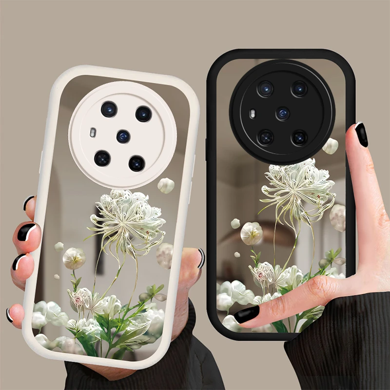 新款荣耀Magic3白色彼岸花高清可补妆镜面硅胶防摔手机壳