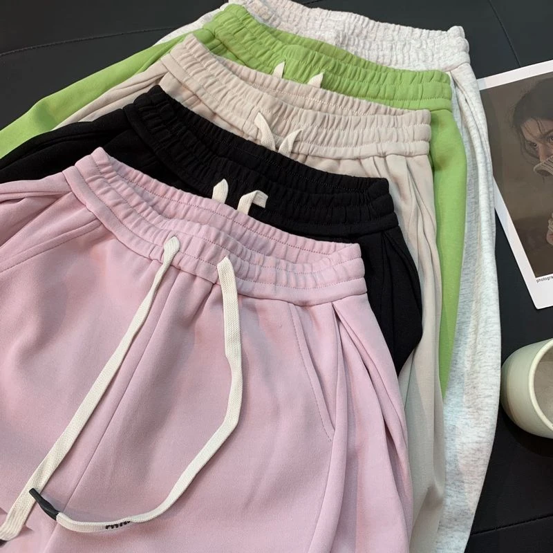 J74纯色休闲卫裤女2024秋冬季新款宽松百搭美式潮牌慵懒风束脚裤