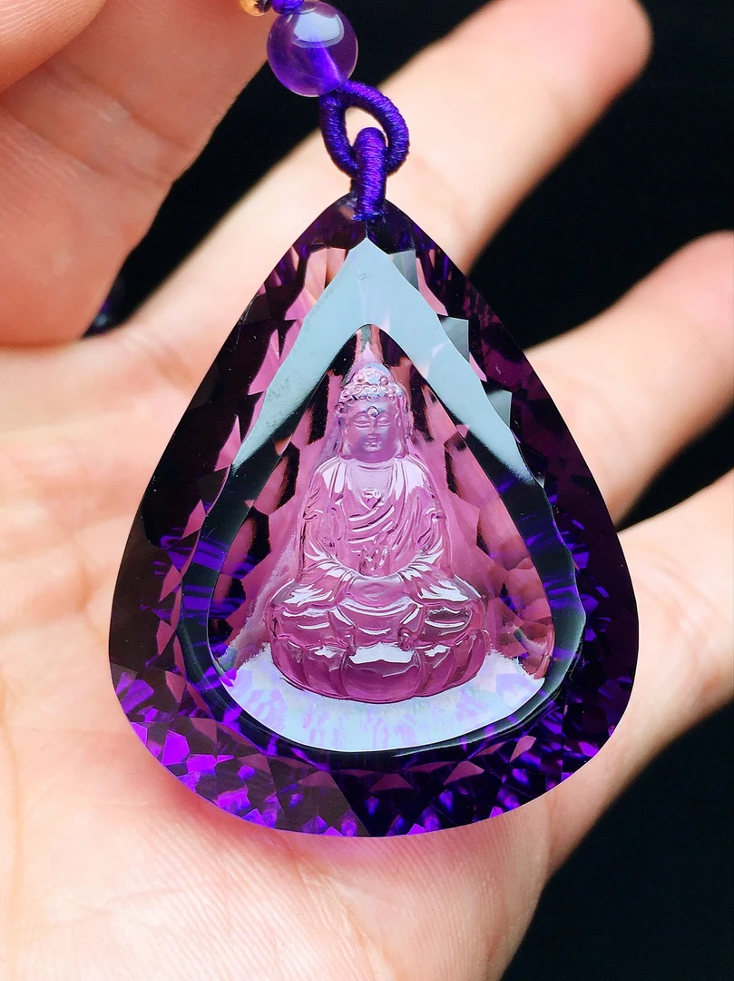 天然乌拉圭紫水晶千禧面大日如来吊坠