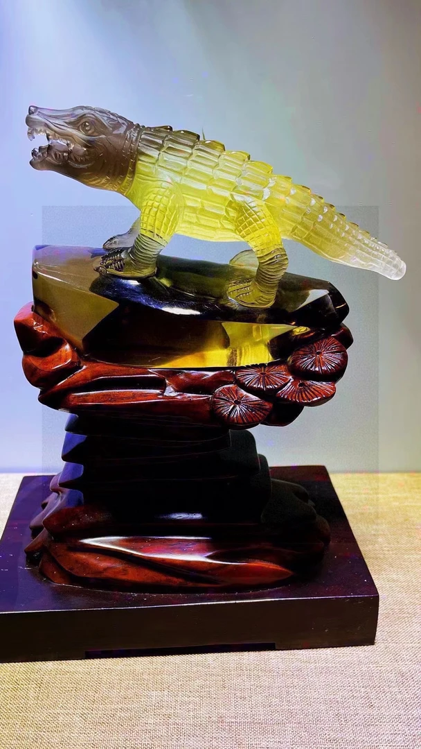 天然黄水晶鳄鱼摆件，送礼首选