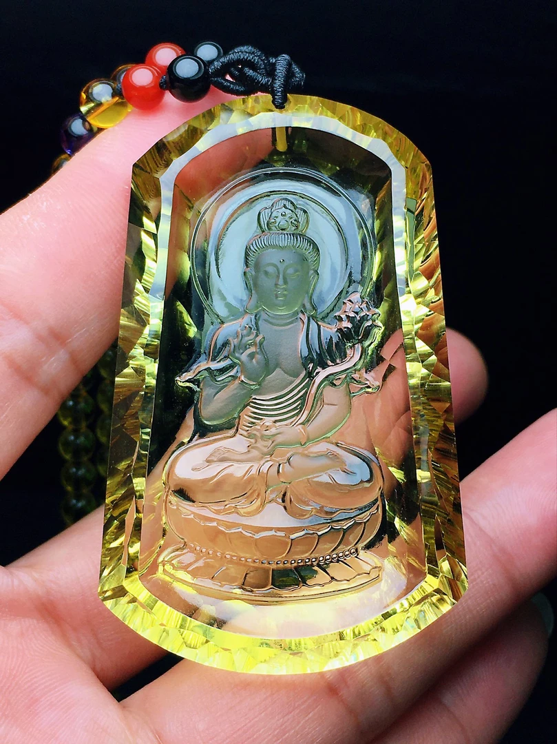 天然黄水晶千禧面大势至菩萨吊坠 属马本命佛 63*40*14mm 82.4克