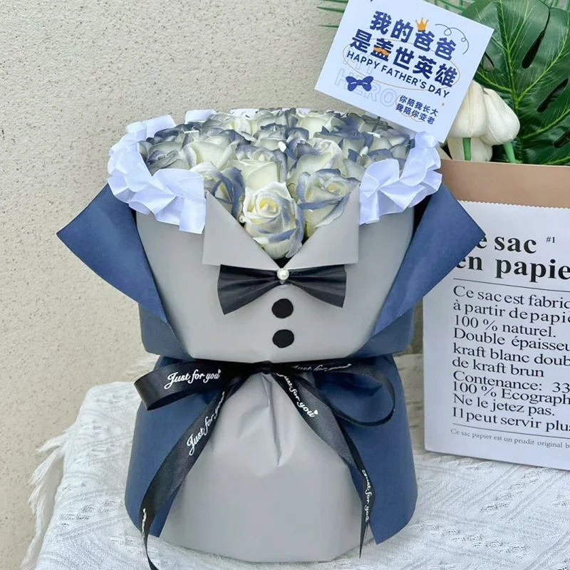 【我的爸爸盖世英雄】19枝碎冰蓝花束父亲节送爸爸父亲长辈老公男士生日礼物祝福附近鲜花小时达同城配送