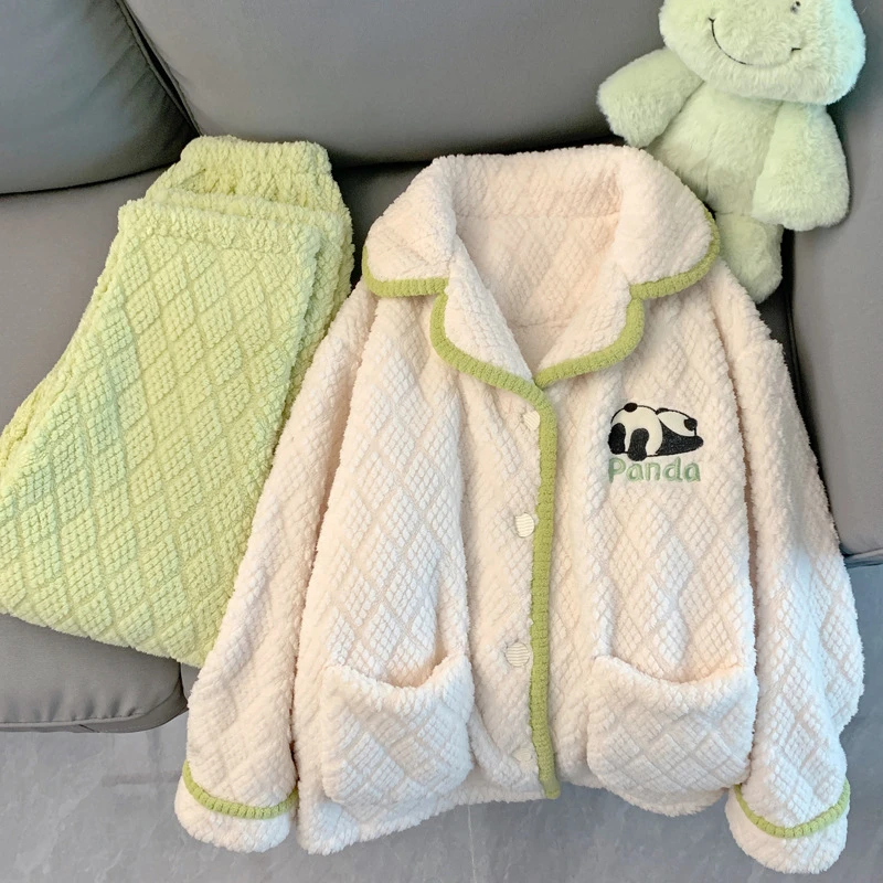 睡衣女秋冬季加厚保暖甜美秋季大码春秋加绒宽松外穿长袖冬款女士