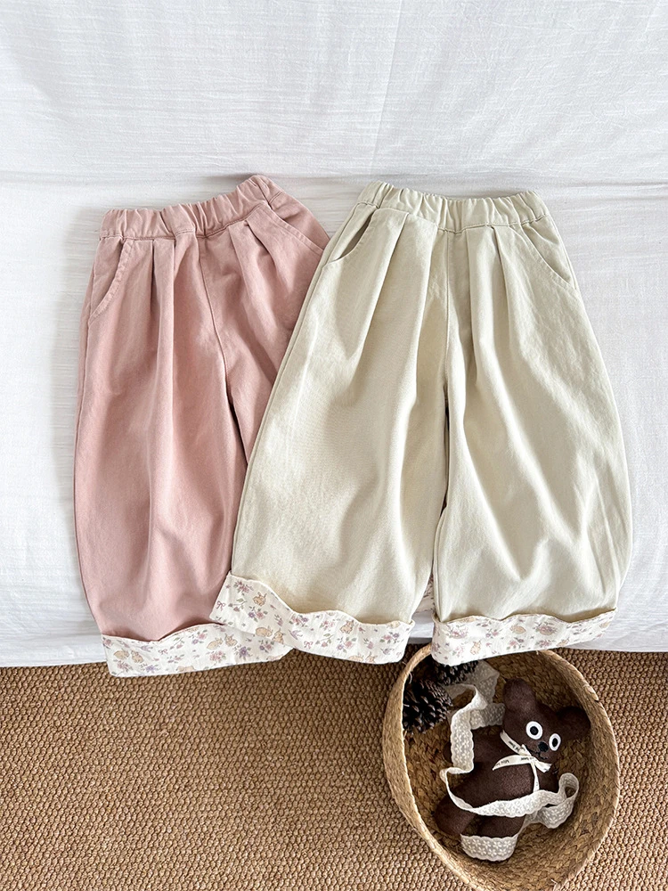 【YX】 女童水洗翻边棉布直筒裤 300g  SY52036