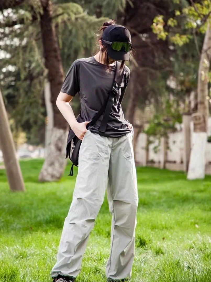 【伞兵裤】日系工装机能风抽绳直筒阔腿户外运动裤