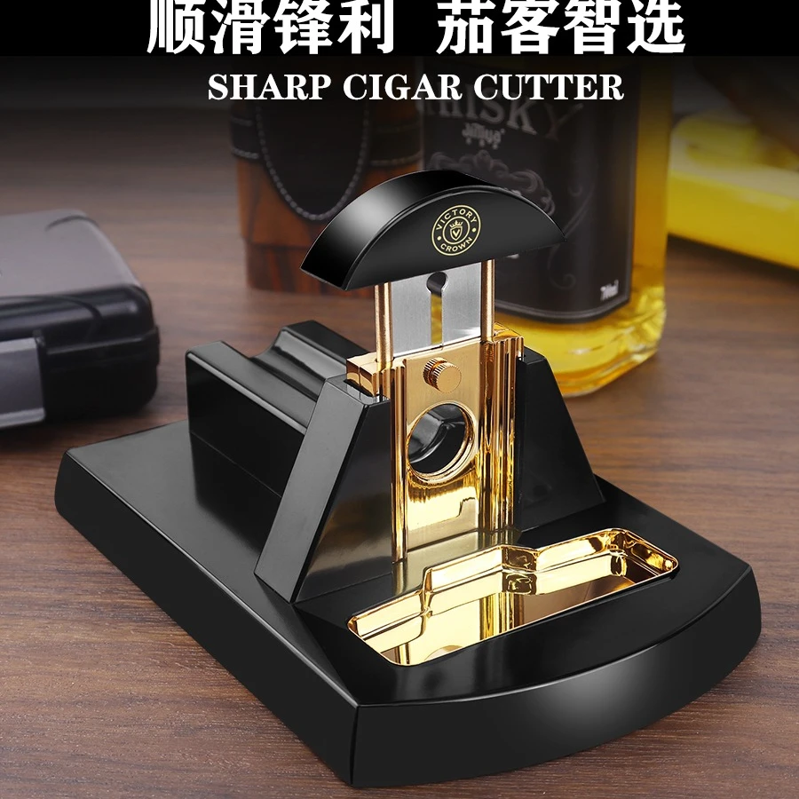 雪茄剪断头台金属不锈钢顺滑锋利雪茄台式实木雪茄剪刀加厚雪茄剪