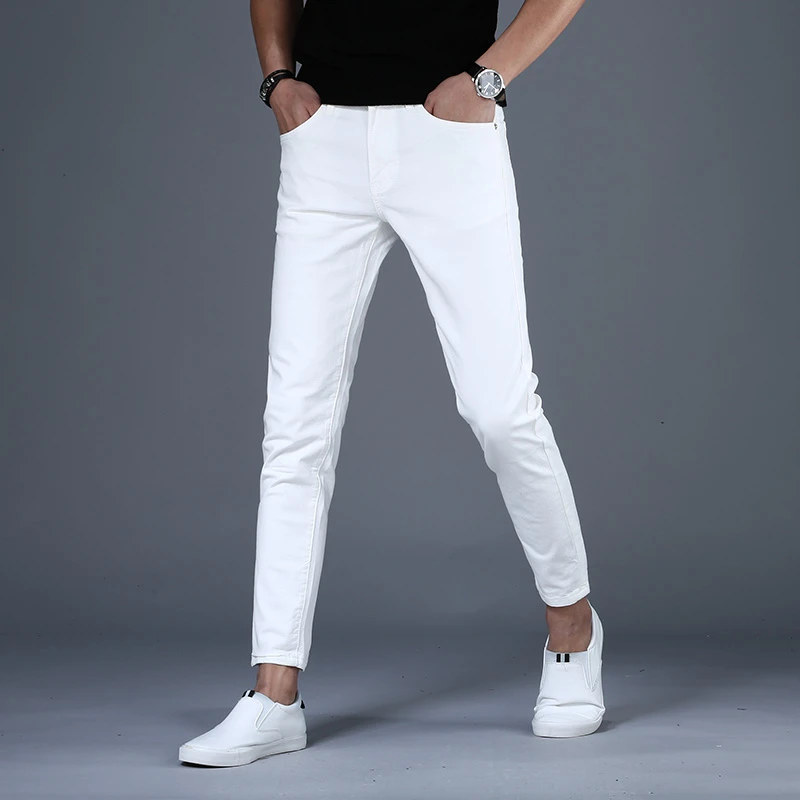 白色九分牛仔裤男款修身小脚爆款2025新款百搭休闲男士薄款九分裤
