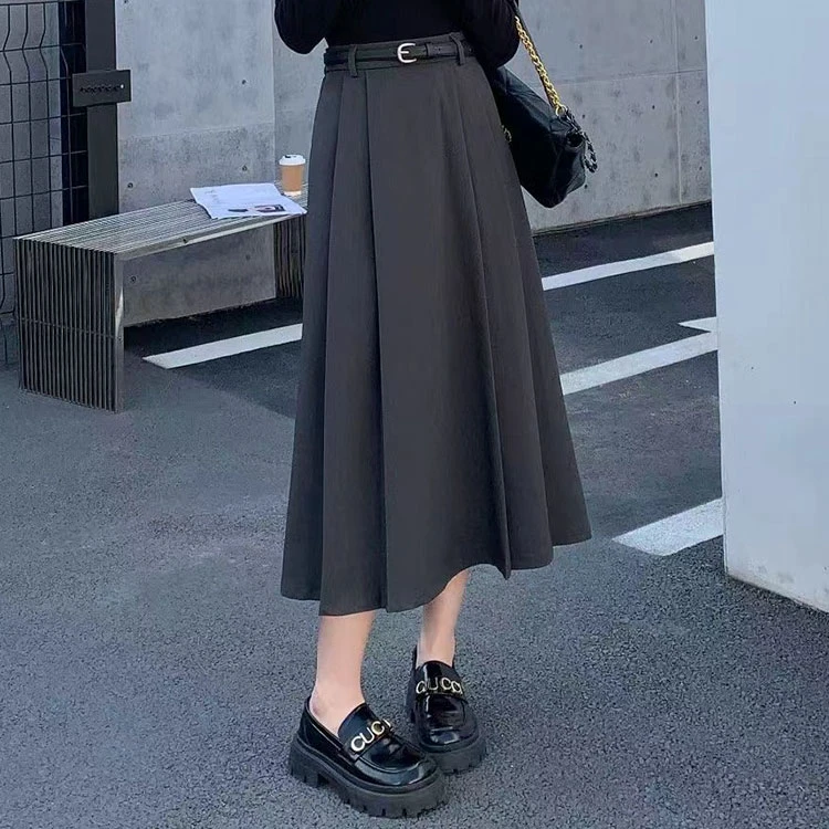 【送腰带】夏季韩版气质西装面料大摆裙显瘦半身裙垂感半身裙