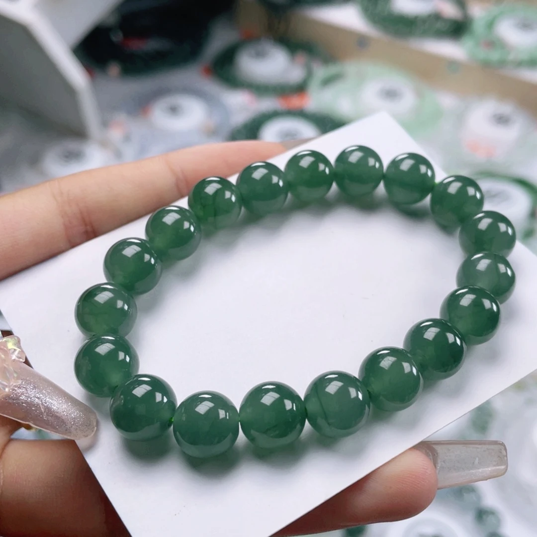 翡翠手链未镶嵌天然翡翠A货珠链卡9.8