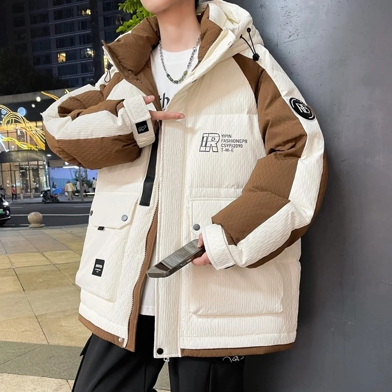 冬季新款男生宽松立领白鸭绒羽绒外套学生青少年加厚保暖羽绒服男