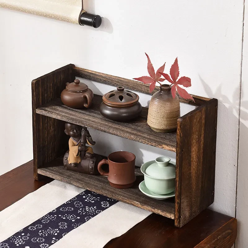 客厅实木中式桌面桌上置物架茶具茶杯展示架多宝阁茶壶架摆件小