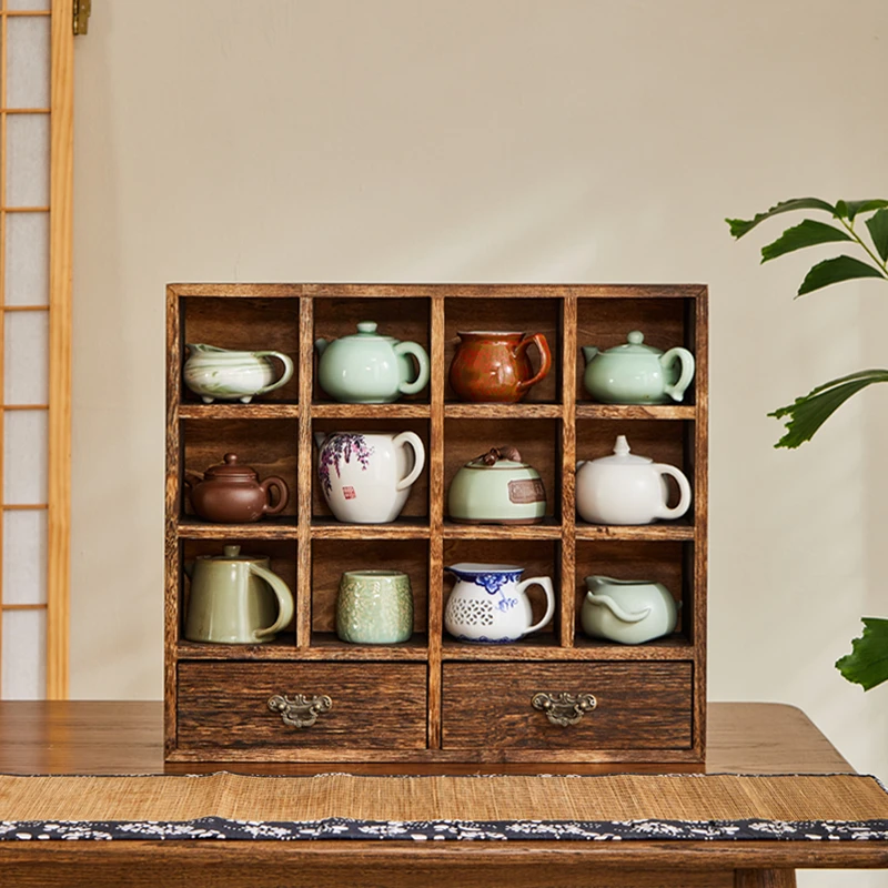 桌面茶杯架展示多宝阁实木置物架学生书桌博古架中式桌上架小书架