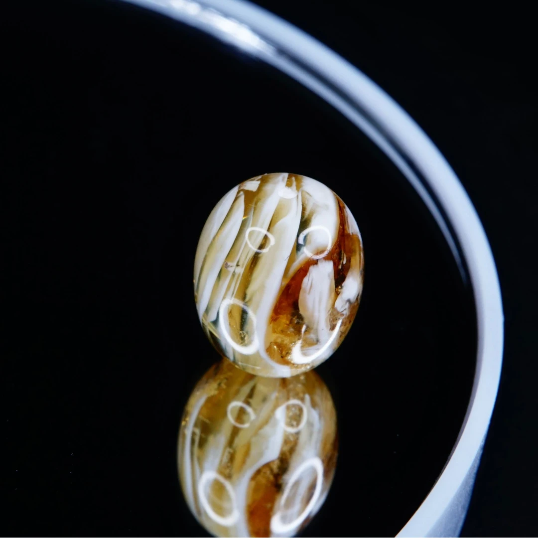 10.8mm金白妖瓷白拉丝溶洞沁色妖花枣珠天然琥珀蜜蜡精品文玩配饰