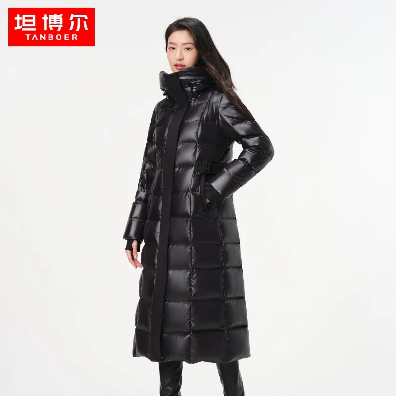 坦博尔90鹅绒羽绒服长款过膝女修身高充绒量冬季加厚外套TD236892