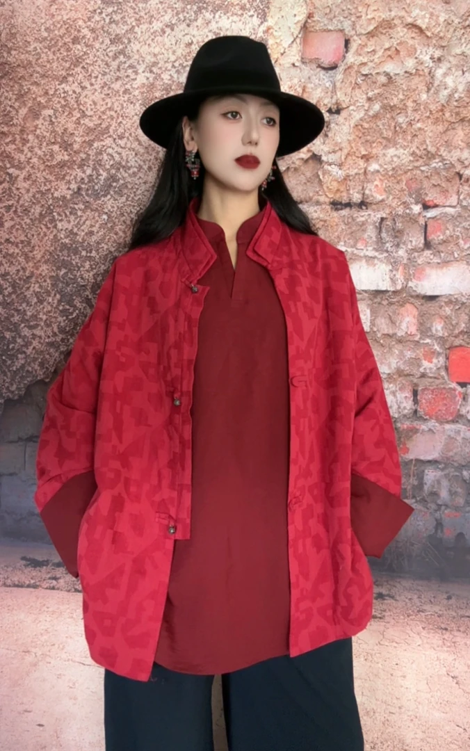 女士上衣立领新款中式风格新款红
